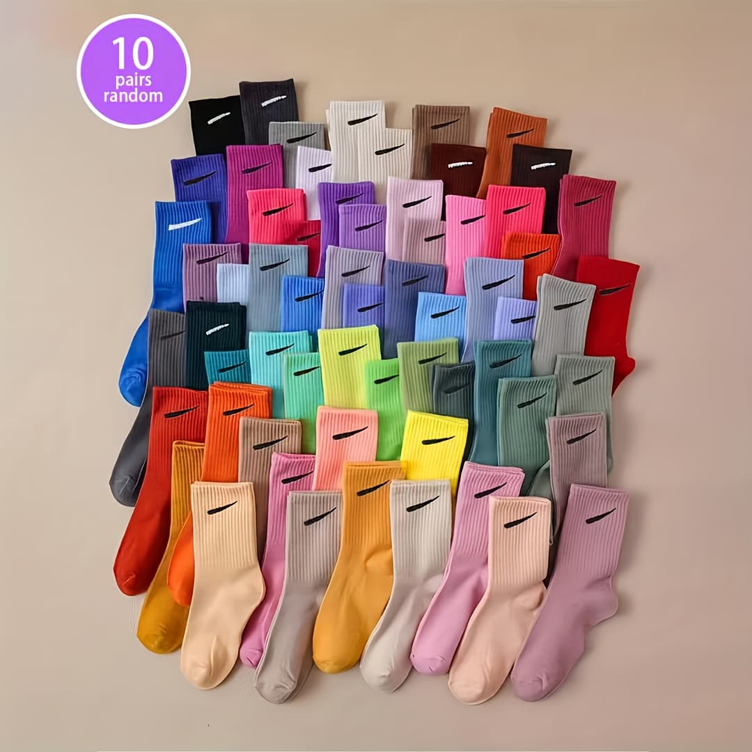 TEMU Random 10 Pairs Of Colors Unisex Sweat-absorbing Breathable Comfortable Slashing Sports Socks Casual Socks