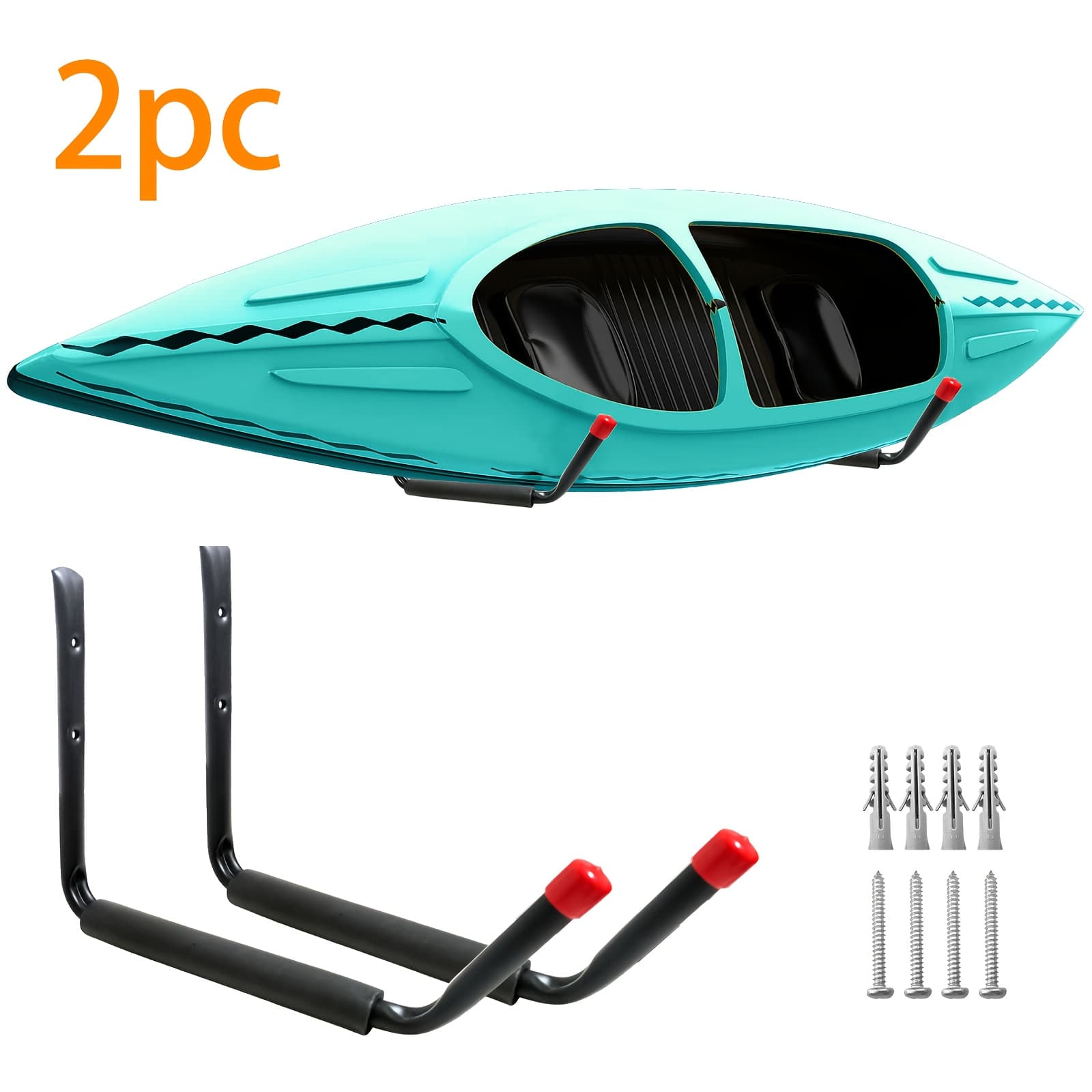 TEMU Red 2/4/6pcs Kayak Storage Hook Set, Canoe Wall Mount Rack, 15-inch Heavy-duty Storage Hanger Organizer, Suitable For Paddleboards, Surfboards, Skis, Water Skis