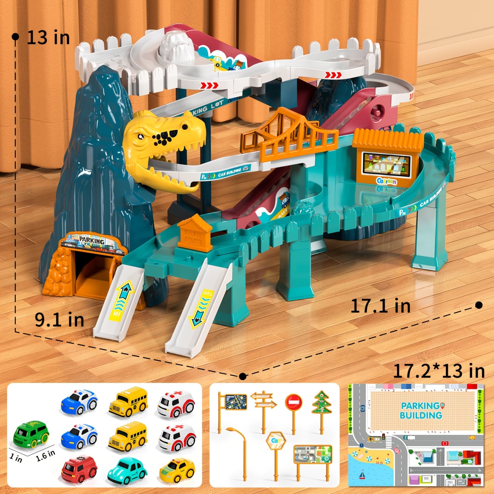 TEMU Dinosaur Race Track For Kids, Toy Car Ramp Track Dinosaur Toys Playset With 10 Cars For Kids Boys And Girls