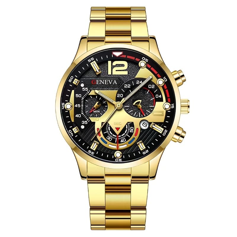 TEMU Stylish Men's Quartz Watch With Calendar - Casual Alloy Band, Non-rechargeable Battery, Men's Watch
