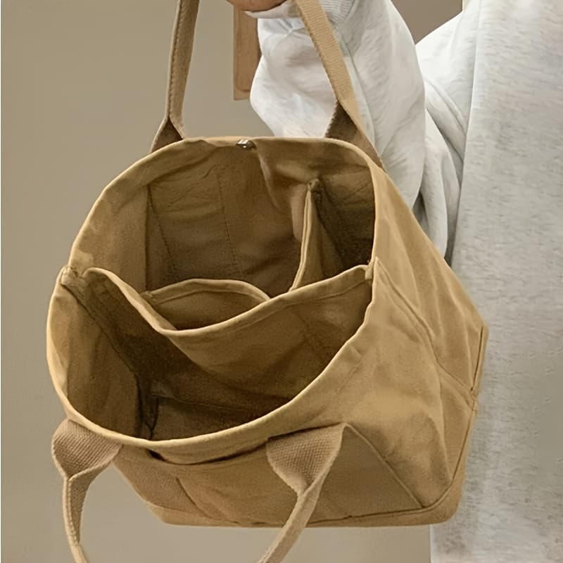 TEMU Solid Color Handbag Large Capacity Tote Bag Retro Handbag School Bag Handbag