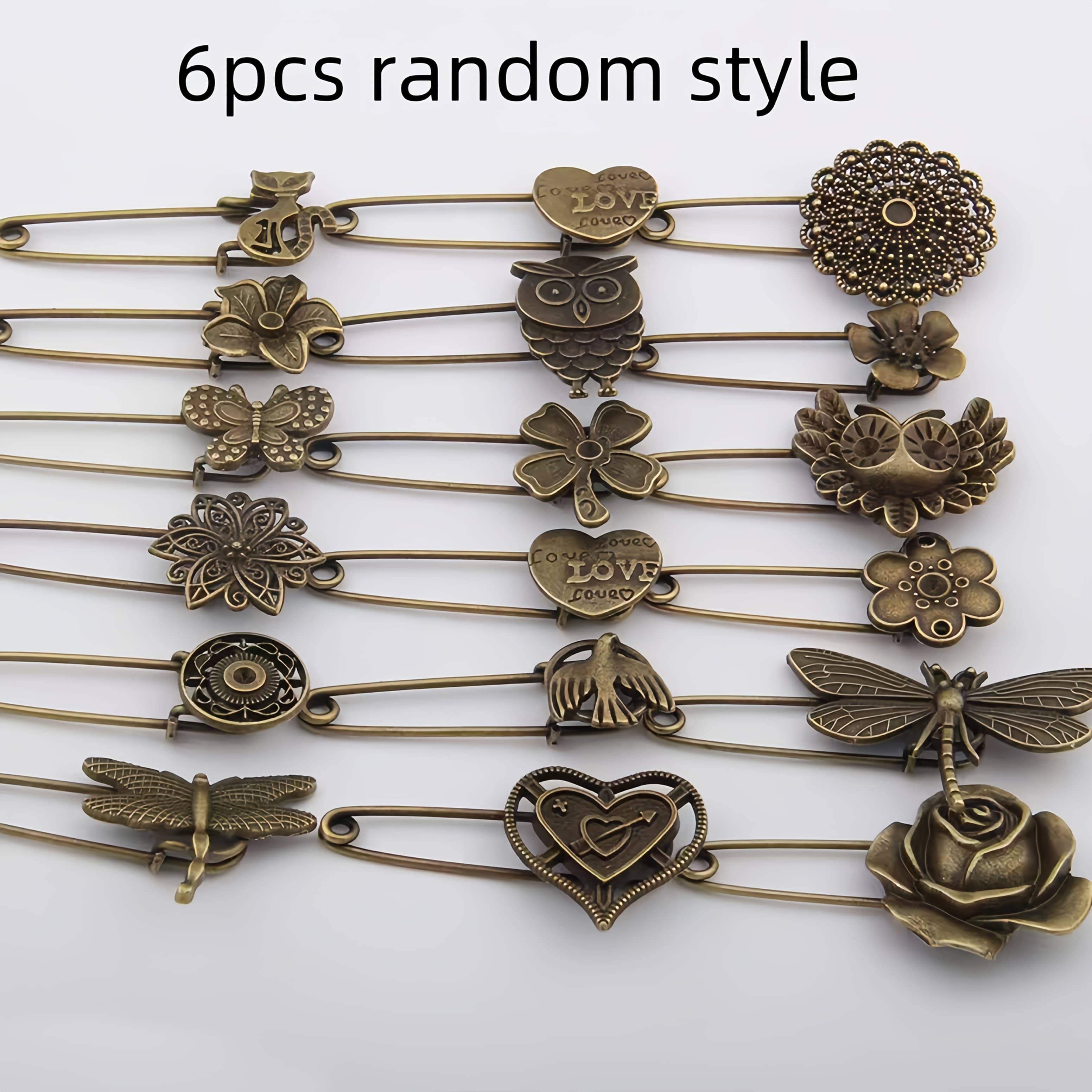TEMU 6pcs Style Creative Brooch, Safety Pin, Metal Accessories, Diy Handmade Accessories, Random Style