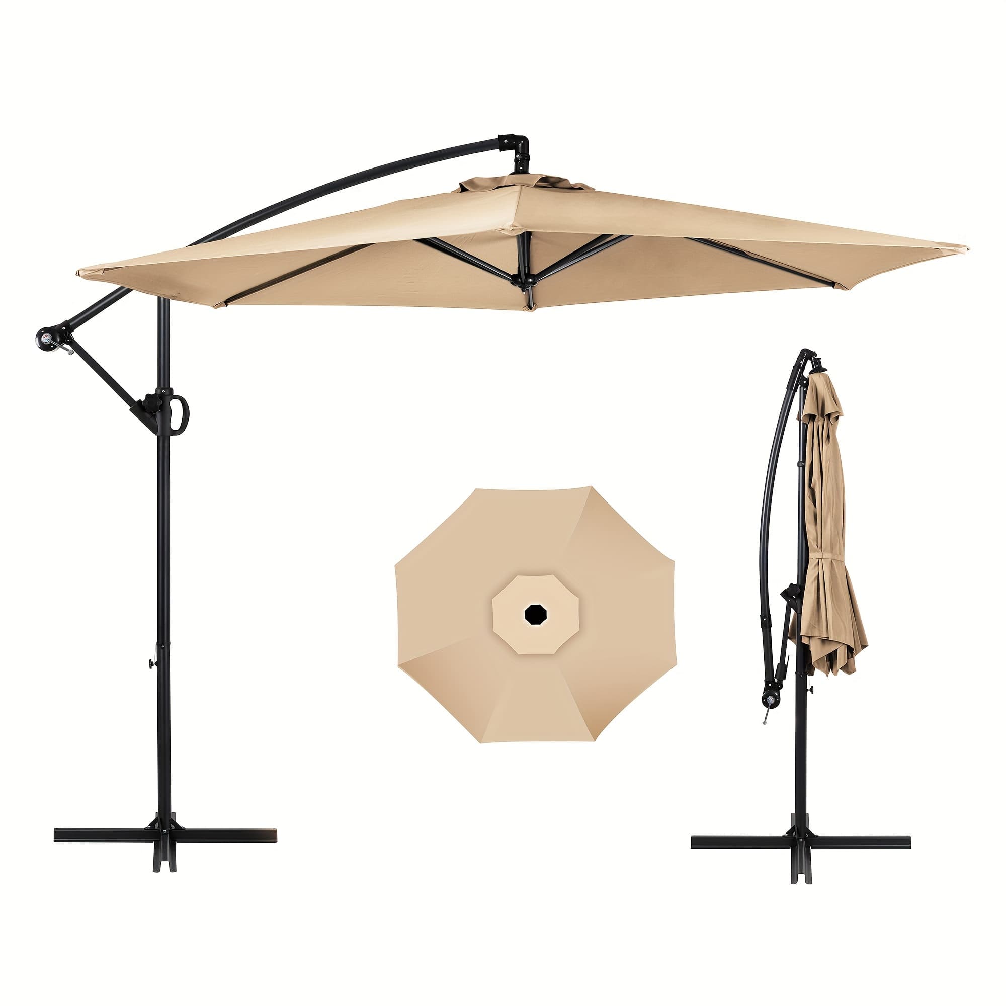 TEMU Vongrasig 9ft Hanging Offset Patio Umbrella, Outdoor Market Cantilever Umbrella, W/easy Tilt Adjustment, Fade Resistant Waterproof Polyester Shade, 6 Ribs For Backyard, Poolside Garden