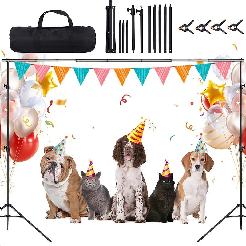 TEMU Backdrop Stand, 6.5 X 10ft Adjustable Photography Background Support System Kit, Background Stand With 4 Spring Clamps And Sand Bag, Carry Bag For Photo Video