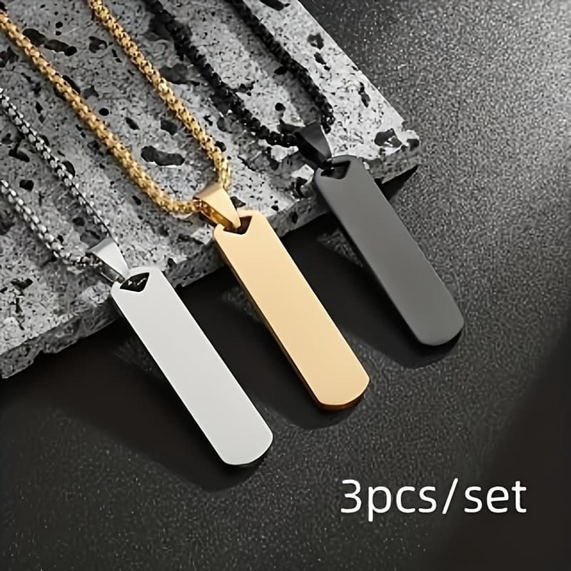TEMU A Sleek And Minimalist Rectangular Pendant Necklace Made Of Shiny Stainless Steel, Perfect For Casual Wear And Versatile Styling