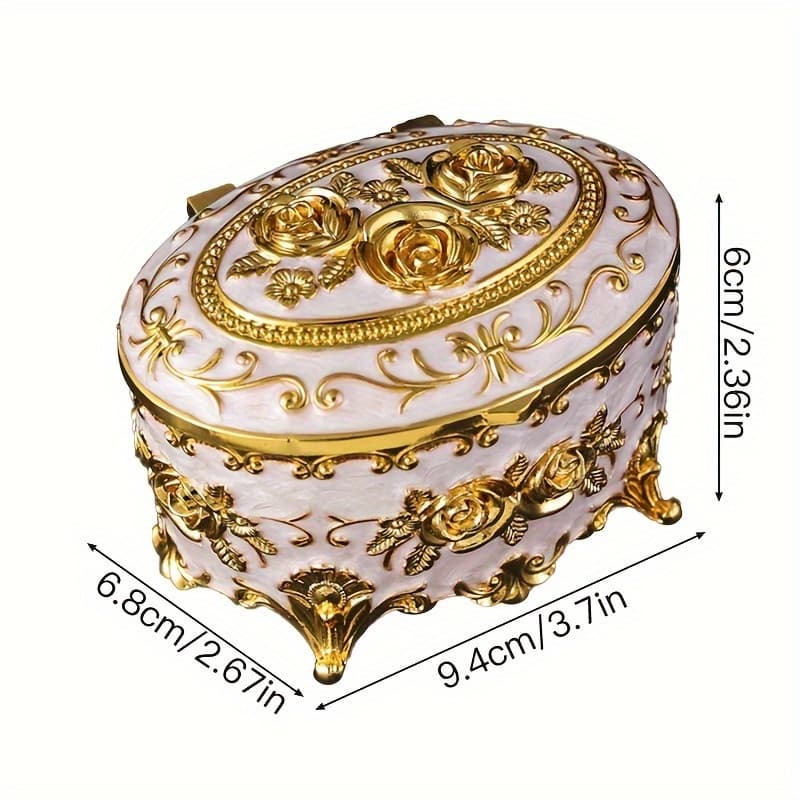 TEMU 1pc, Elegant Rose Enamel Jewelry Box - Metal Storage Organizer For Earrings, Rings, Necklaces - Decorative Home Display Case, Perfect Gift Without Power Supply