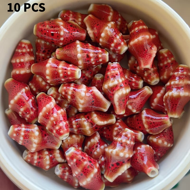 TEMU 10pcs Red Ceramic Beads Hawaiian Handmade Jewelry Materials Making Accessories Suitable For Necklaces Bracelets Earrings Creative Gifts Etc