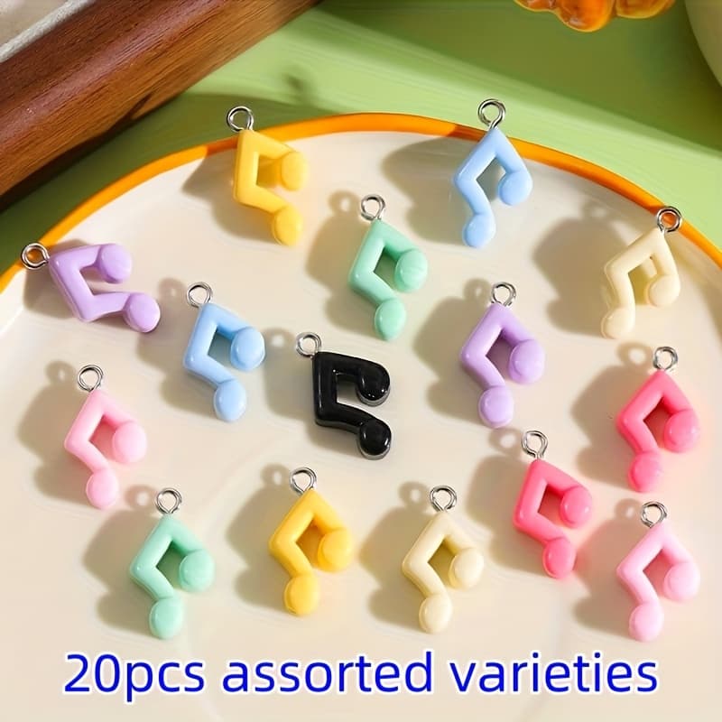 TEMU 20pcs Random Mix Bright Cute Music Notes Pendants Music Resin Pendants For Used As Necklace Earrings Pendant Keychain And Other Jewelry, Perfect Gift, Charms
