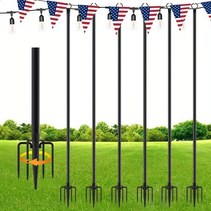 TEMU 6 Pack 10ft String Light Poles, Metal With Fork Lights Poles For Outdoor String Light, Rustproof Heavy Duty For Outside Garden, Patio, Wedding, Backyard, Deck, Party