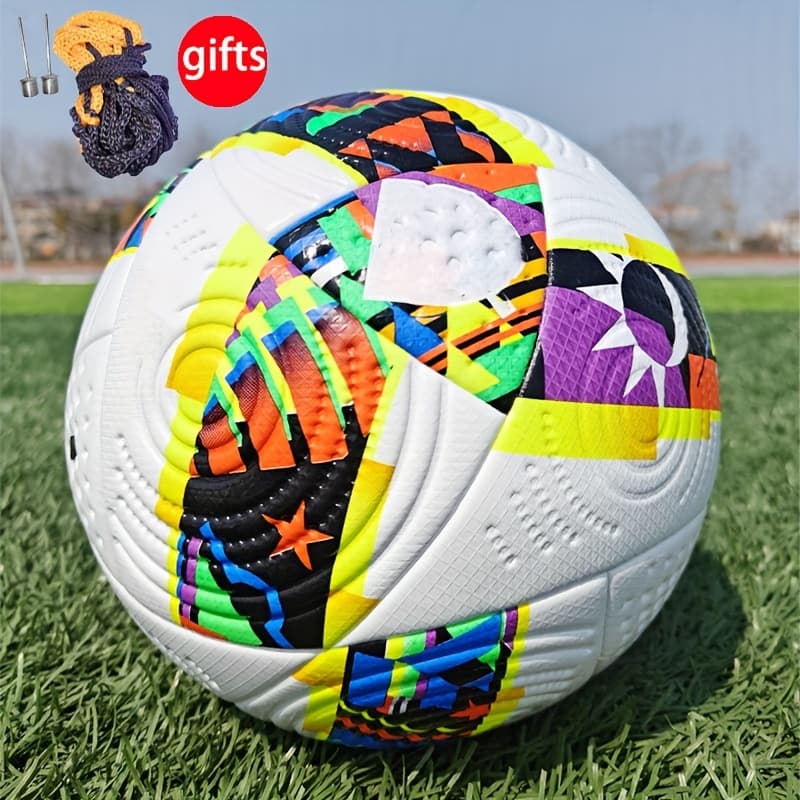 TEMU Size 5 Pu Leather Soccer Ball, High , Wear-resistant, High Quality, Seamless Heat-bonded, For Adult Match And Training Use, Includes Ball Needle And Net