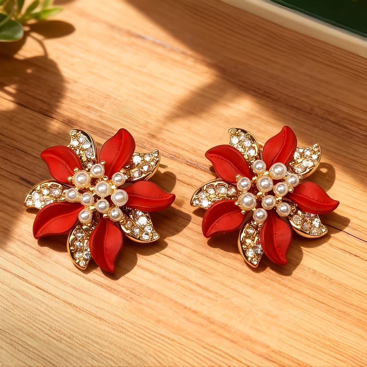 TEMU Three-layer Stacked Flower Earrings / -encrusted Studs, Trendy And Unique Valentine's Day Earrings