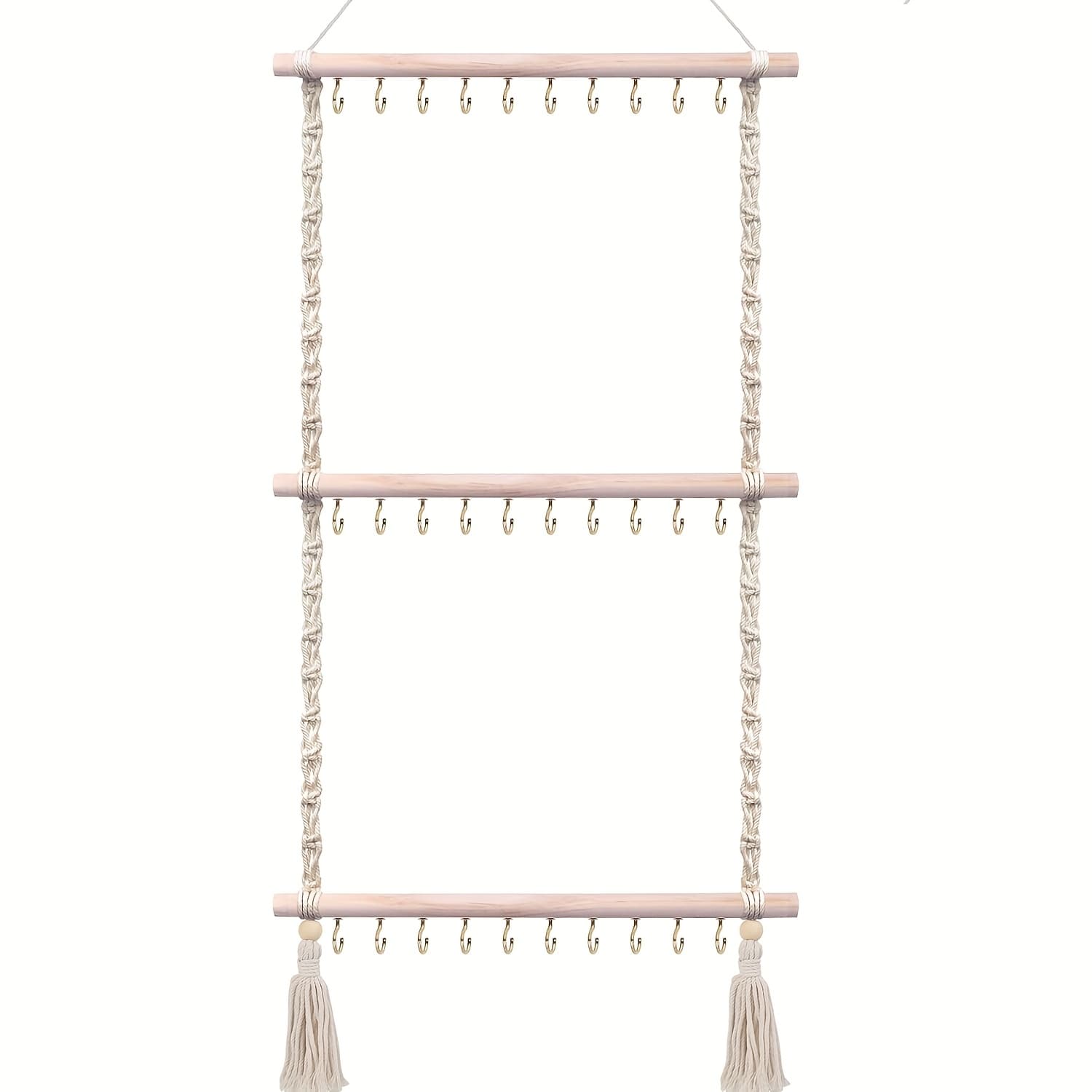 TEMU Jewelry Hanging Organizer With 30 Hooks, Bohemian Door Hanger, Wall-mounted Necklace Rack With Tassels, For Storing Necklaces, Bracelets, Earrings, Headbands, And Bows, Hanging Jewelry Organizers