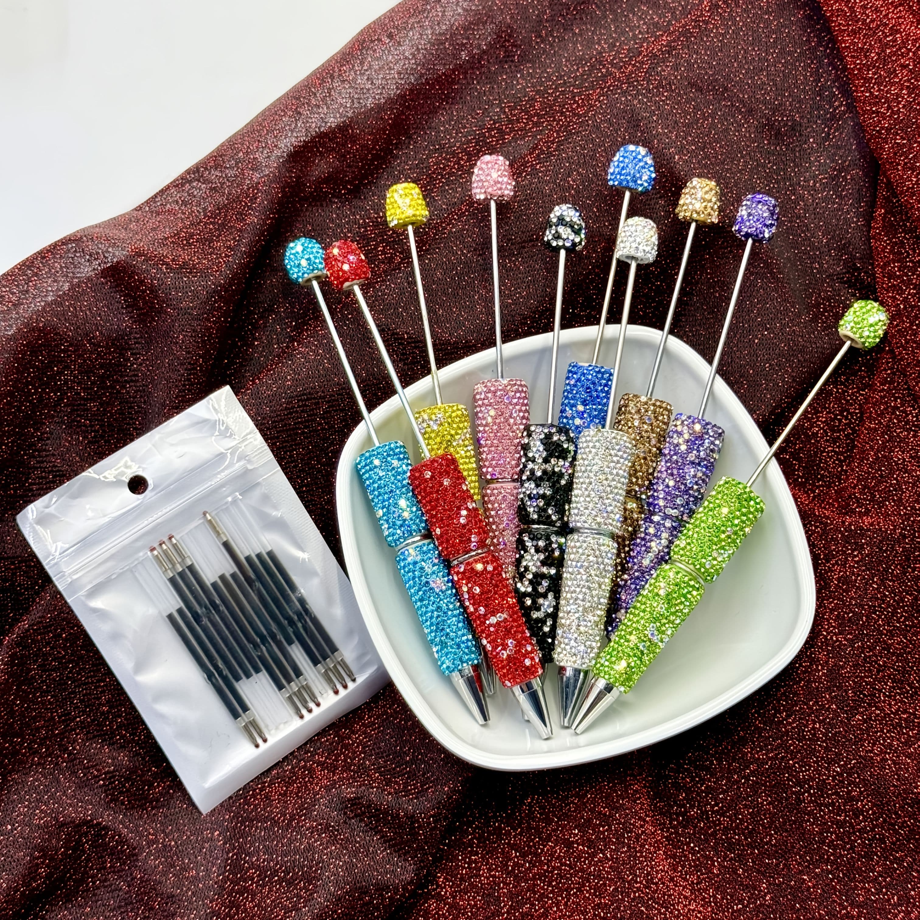 TEMU 22pcs Glitter Beadable Pen Kits-10pcs Full Beadable Pen 12pcs Black Refills Beaded Shiny Fancy Pens For Beads Cute Journalling Bling Ballpoint Pens Back To School Gifts Trendy Stuff For Teacher