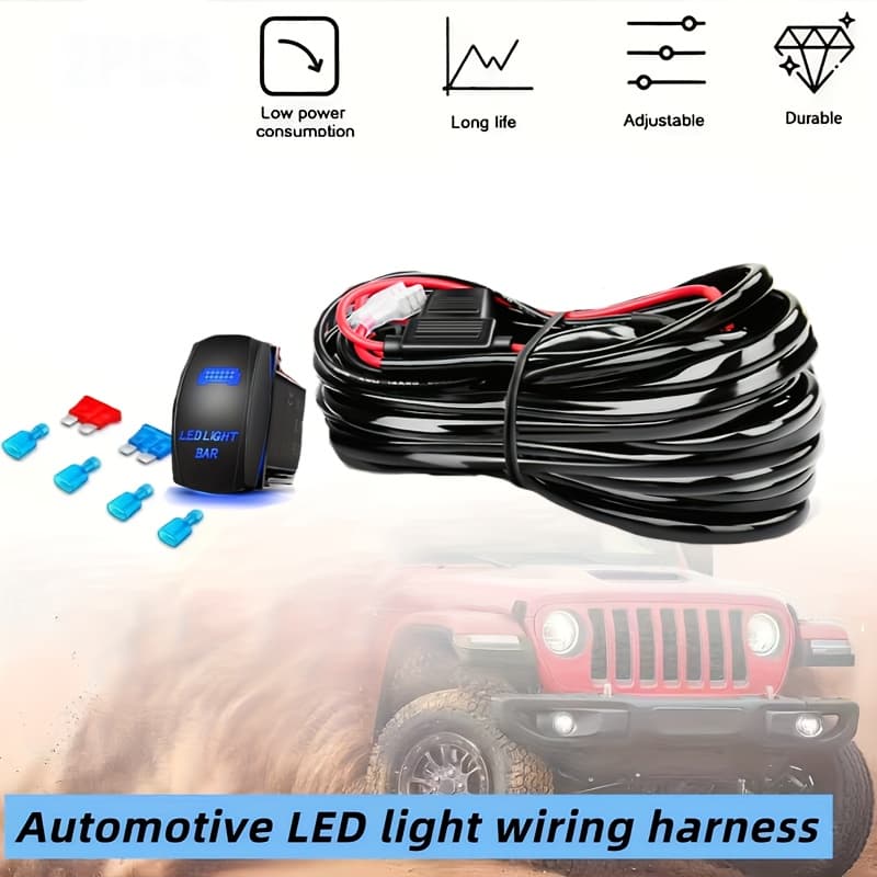 TEMU Led Light Bar Wiring Harness Kit 14awg Heavy Duty Copper Wire Rocker Laser On Off Switch Power Relay Blade Fuse-1 Lead