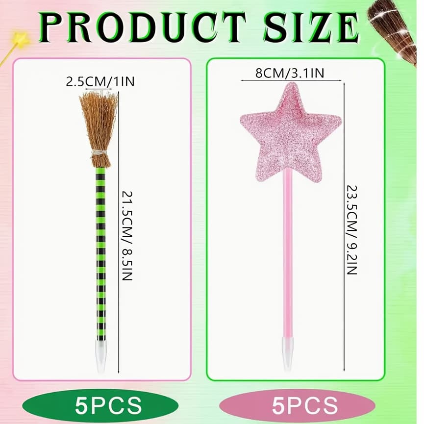 TEMU 10 Princess And Witch Pens, Pink Starry Sparkle Wands, And Broom Pens | Back-to-school Rewards Halloween Party Decoration Gifts