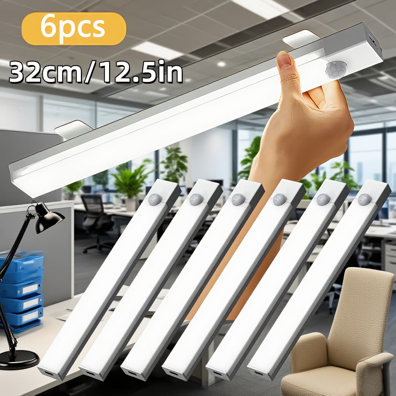 TEMU 6pcs Wireless Usb- Led Cabinet Lights With Motion Sensor & Installation, Usb- Suitable For Under-cabinet, Table, Wardrobe, Stairs, , Usb Charging Station For Office Kitchen