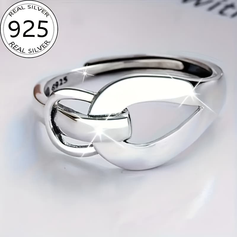 TEMU 1pc Elegant Sexy 925 Sterling Silvery Adjustable Ring, Geometric Design, For Daily & Party Wear, Gift For Girlfriend