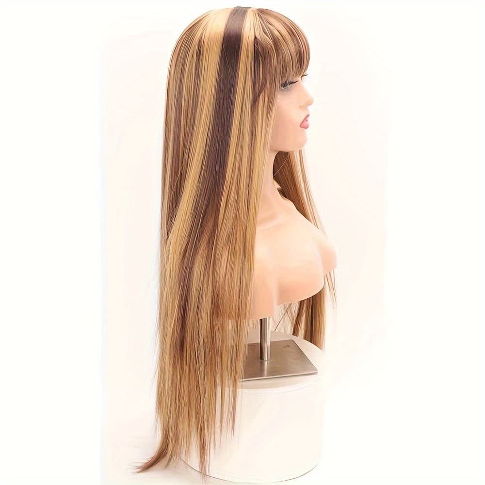TEMU 30inch #p4/27 Synthetic Wig With Bangs Long Straight Hair Wigs For Women Smooth Wigs Wig Female