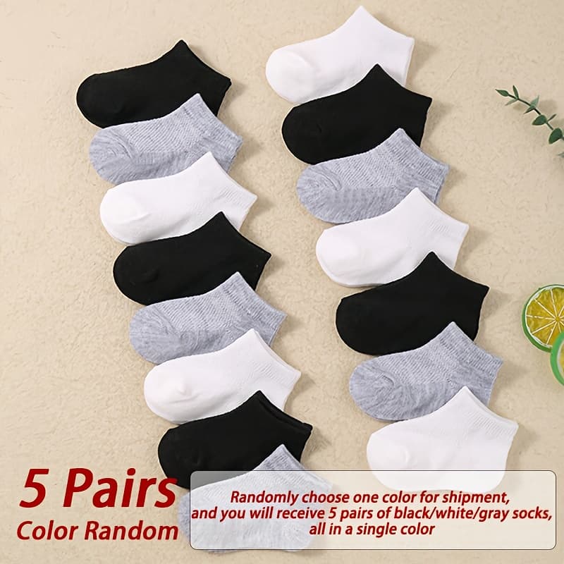TEMU 5 Pair Set Of Color Random Baby Unisex Boat Socks, Toddler Walking Socks For Baby Boys And Girls, Short Socks For Infants