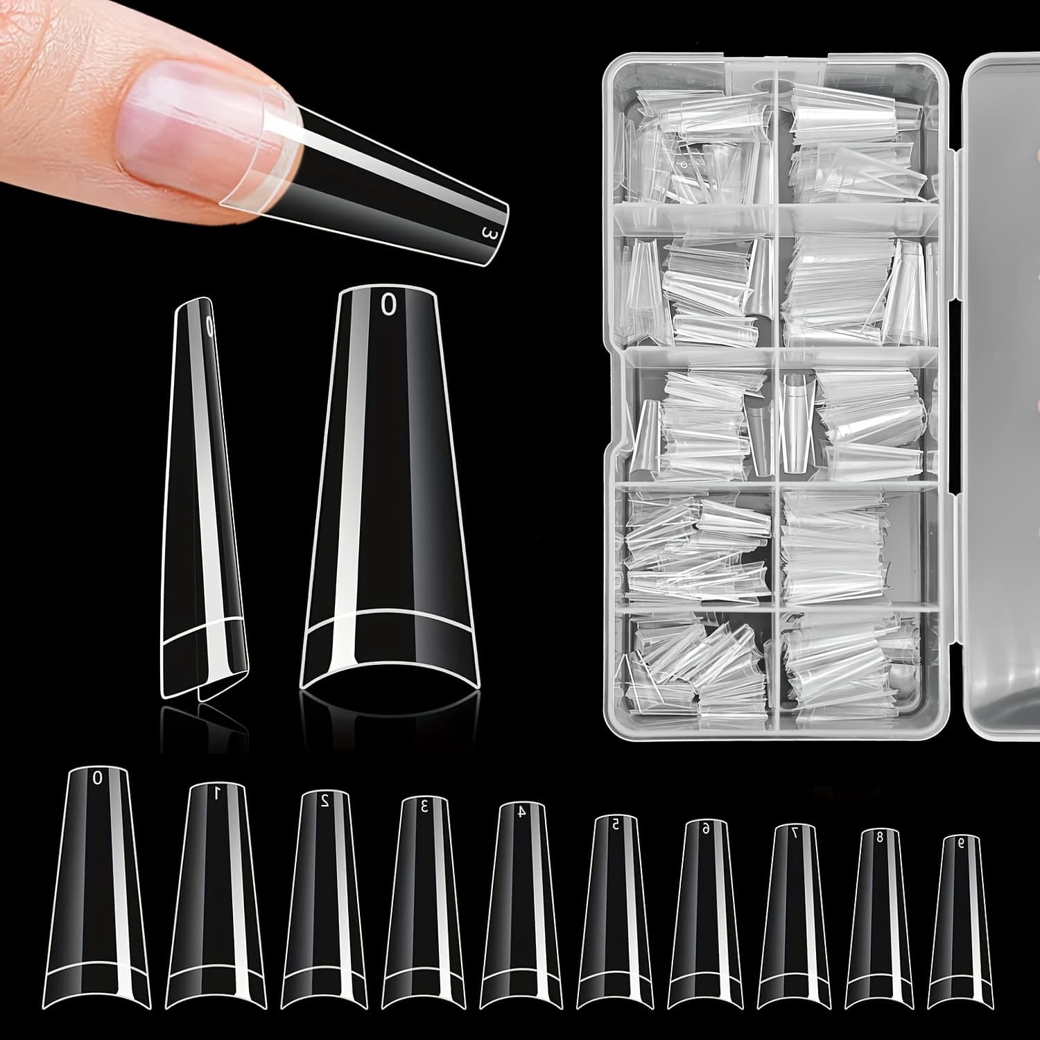 TEMU 500pcs Premiumcoffin Nail Tips - Durable Abs, Ballerina Shape, 10 Sizes, Stylish Clear Cases For Salon-grade Nail Art & Diy Enthusiasts