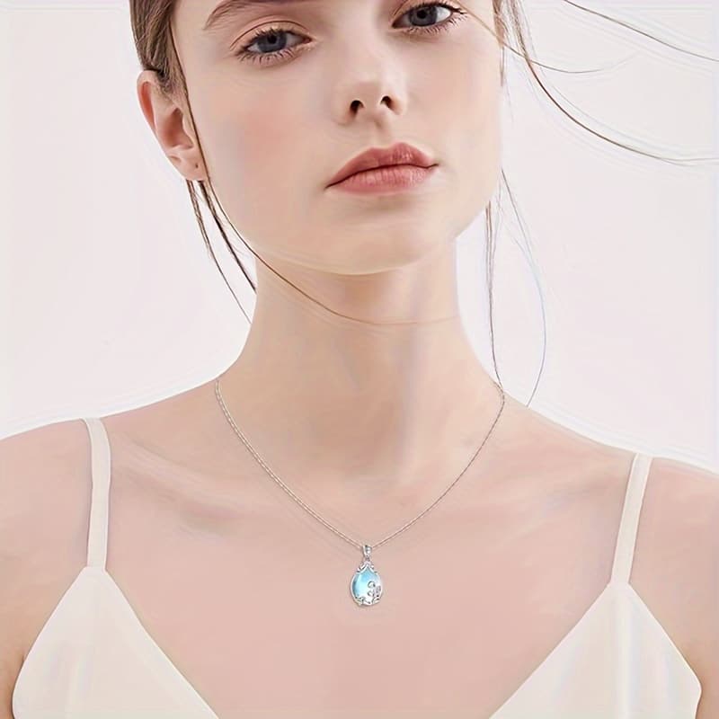 TEMU Valentine's Day And Easter Ornament - Elegant S925 Sterling Silvery Necklace With Pendant And Teardrop Charm, Hypoallergenic 4.5g - Perfect For Daily Wear And, Moonlight, Women's Jewelry