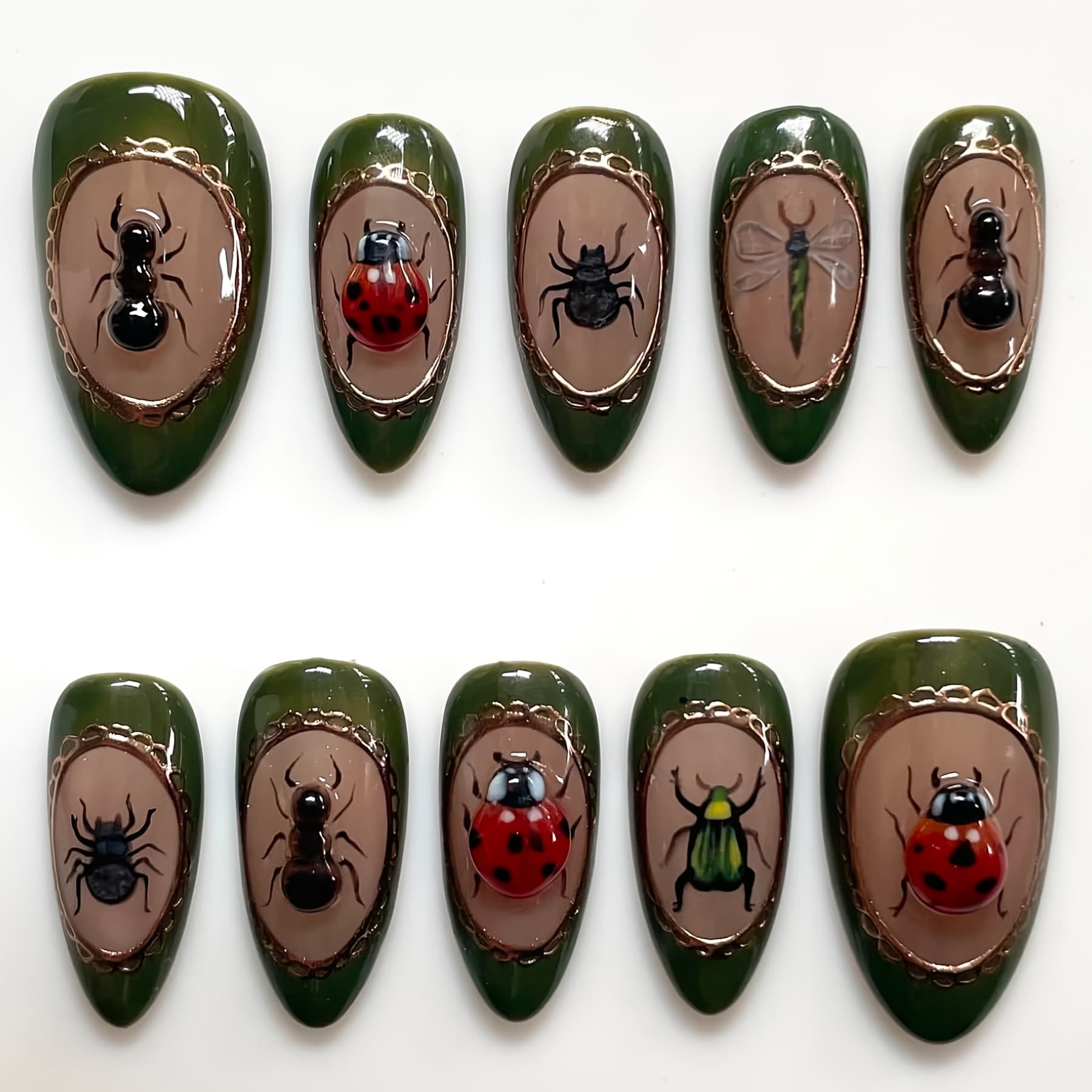 TEMU Box Of 10 Traditional Handmade Fashionable Cool Insect Series Trimmed Cute Ladybug Dragonfly Ant Suitable For All Women And Girls Daily Wear