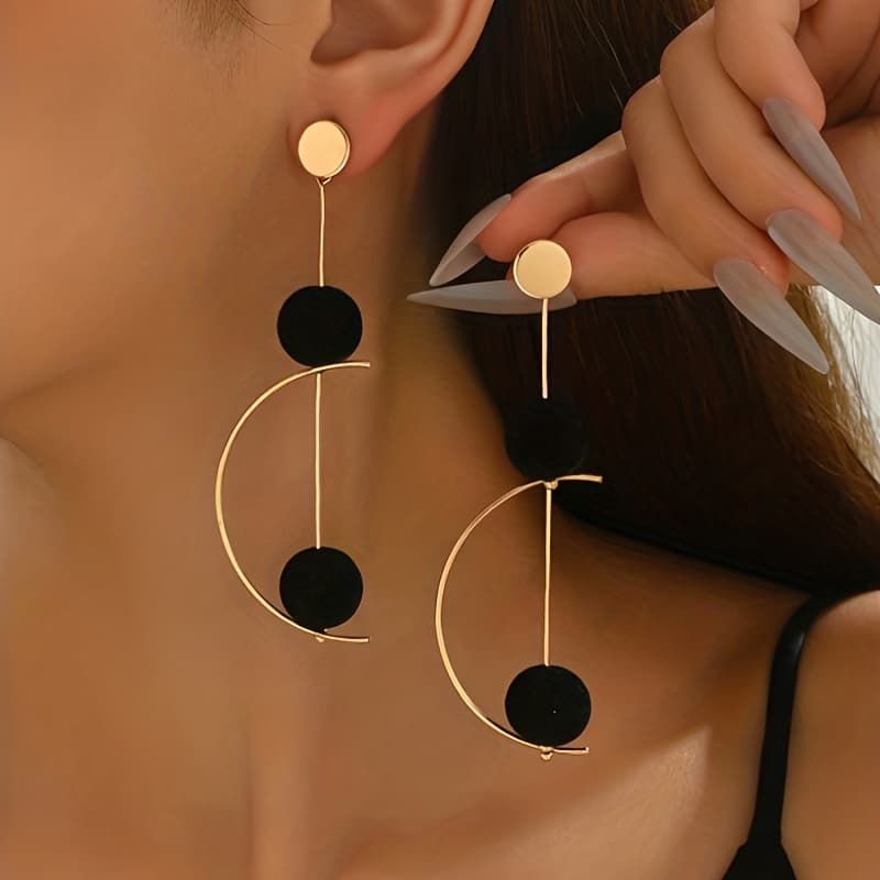 TEMU 1 Pair Vintage Minimalist Multifunctional Creative Long Earrings | Geometric Half Circle Rotating Design With Pendant, Suitable For Daily And Gift Occasions, 14k Golden Plated, Alloy