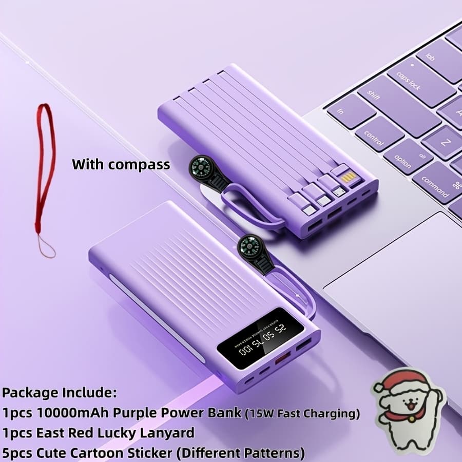 TEMU 10000/20000/30000mah Super Large Capacity Portable 5w Slow Charging/15w Fast Charging Power Bank, High Business Minimalist Style, Build With , 4 Camping Lights, Travle Must Have, For Iphone