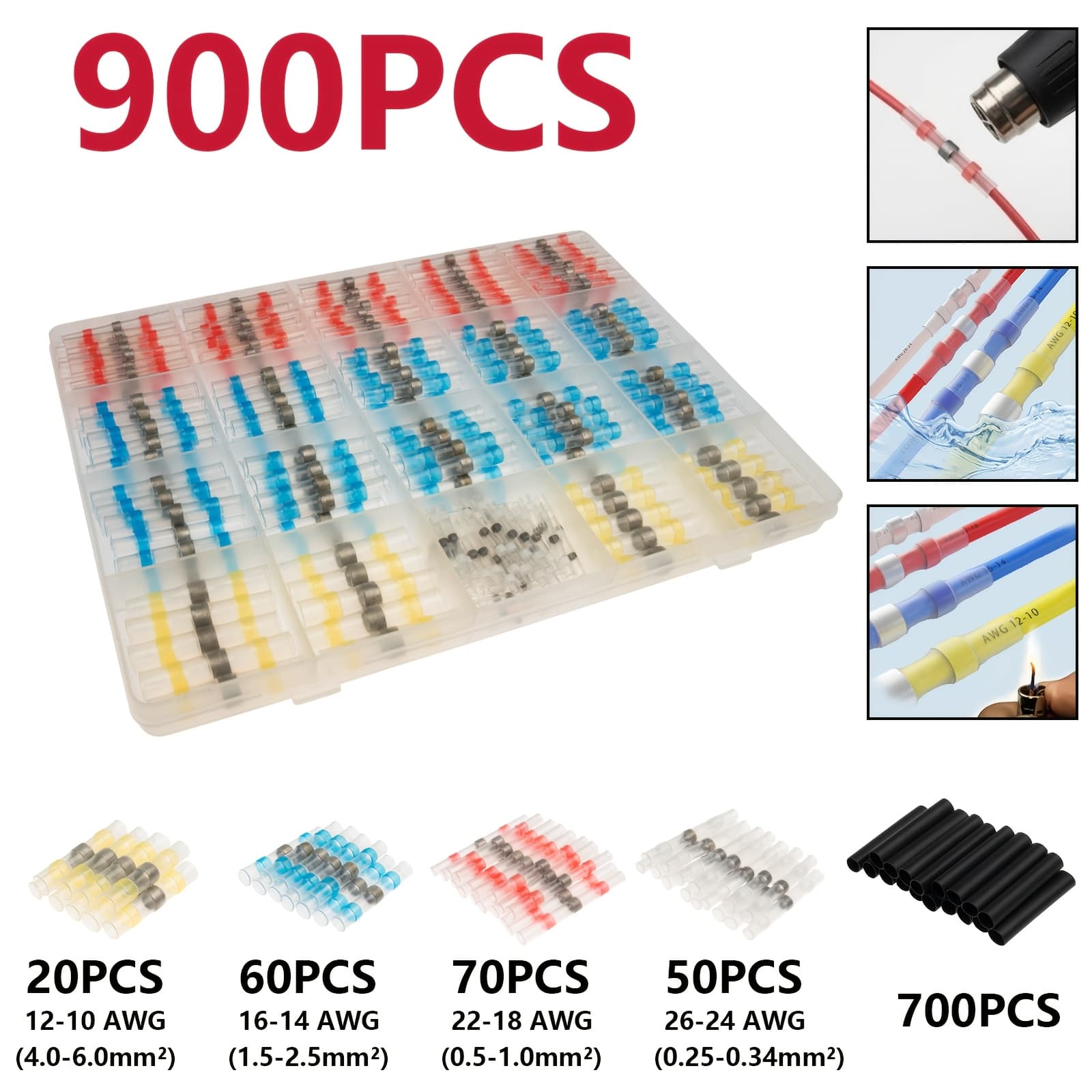 TEMU 900/640/320pcs Solder Seal Wire Connectors, Connector, Insulated Electrical Buttsplice Wire Terminals For Marine Automotive Boat Truck Wire Joint