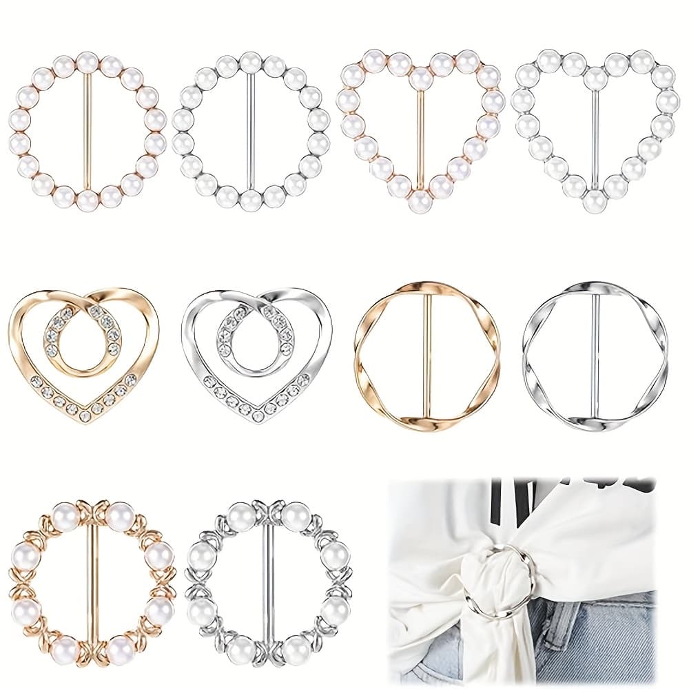 TEMU 10pcs Scarf Ring Clips, Golden And Silvery Shirt Clips, Knotted Button Unisex Clothing Accessories, Round Shirt Clip Fasteners