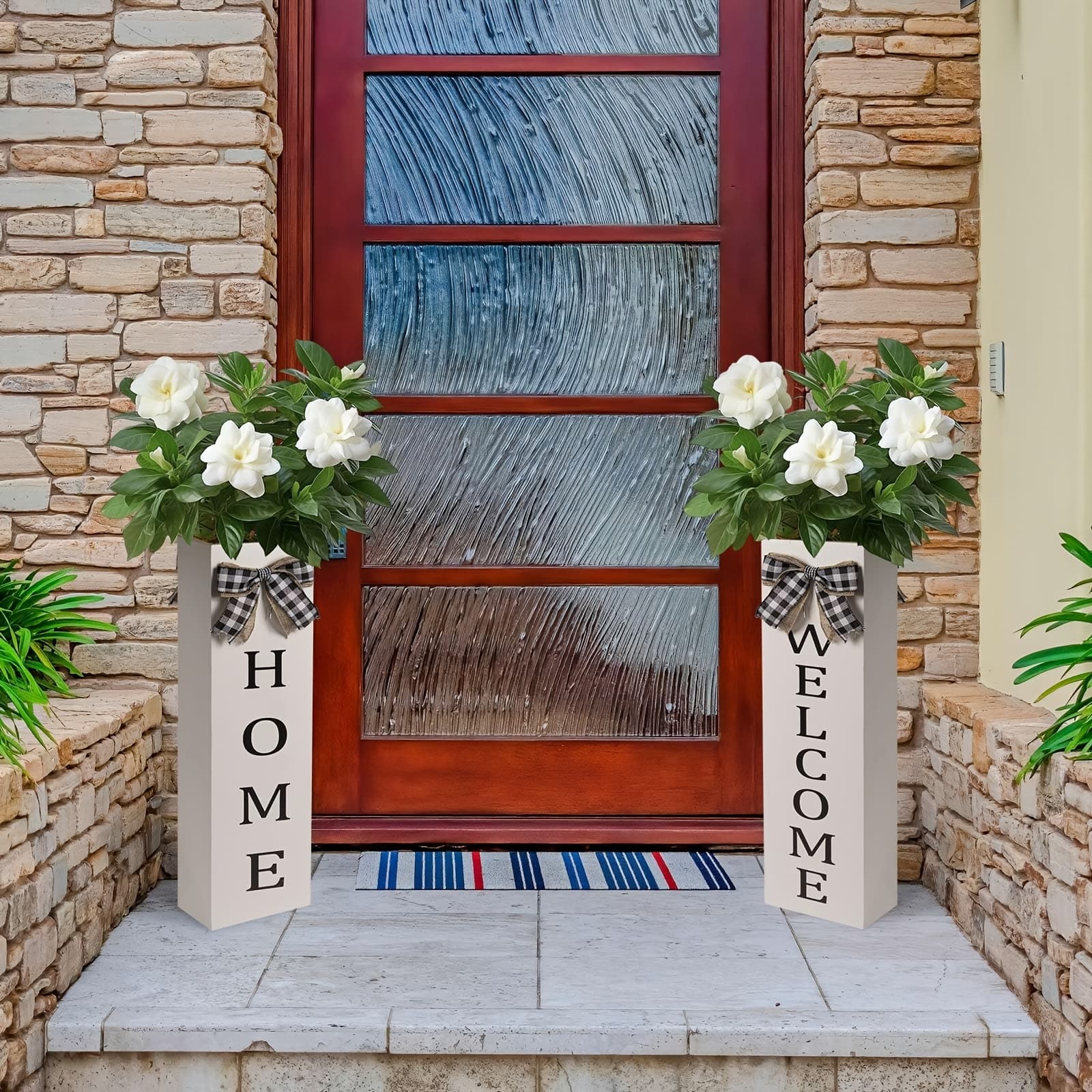 TEMU 1pc Outdoor Planters For Porch Decor 23.6 Inches Tall, Reversible Wooden Welcome Home Porch Sign, Entryway Front Door Rustic Decoration