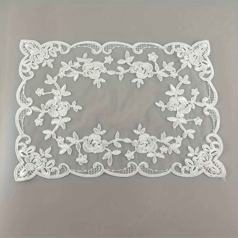 TEMU Polyester Lace Placemat - Rectangular Embroidered Table Mat, French Retro Style, Decorative Dust Cover, Multifunctional Home Decor, Dining Table Accessory, Machine-woven Vase Coaster, 1pc