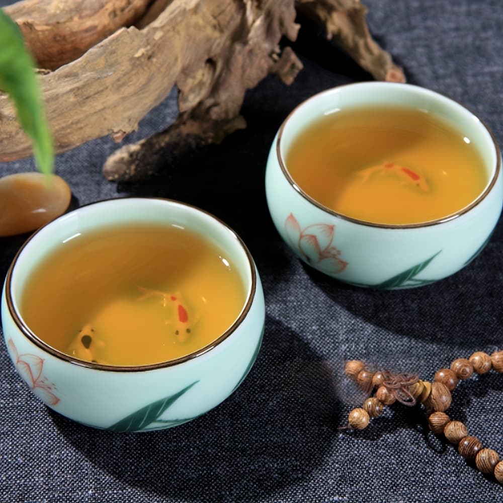 TEMU 3pcs Set Of Tea Cups, Ceramic Hand-painted Landscape For Lotus Carp Tea Bowl, Chinese Style Cup