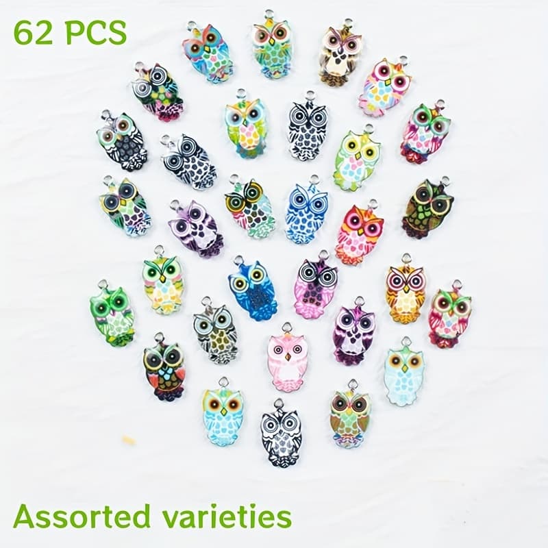 TEMU 62pcs Owl Pattern Drip Oil Alloy Pendants Necklace Bracelet Single Pendant Jewelry