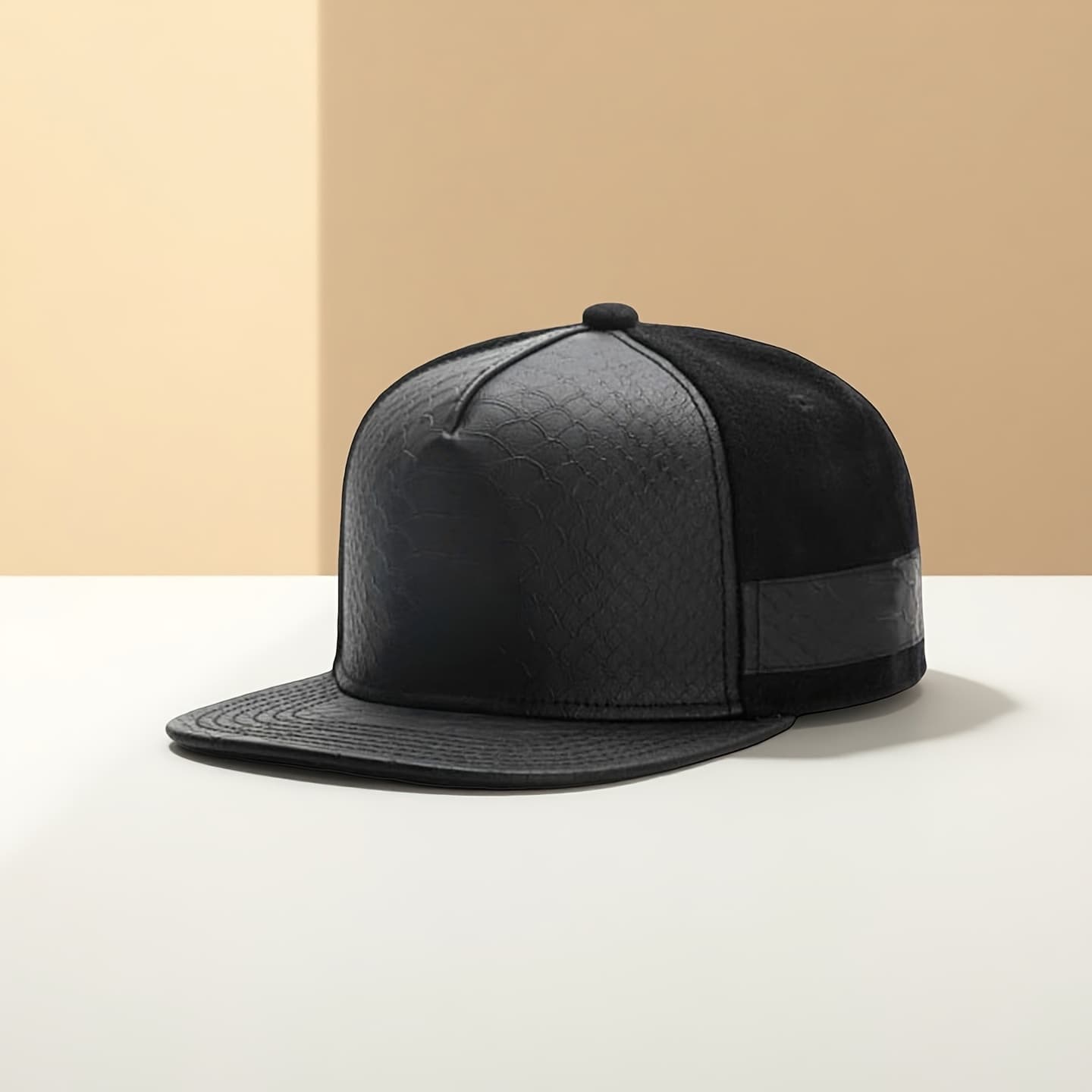 TEMU Dual-texture Snapback , Scale Motif Geometric , Flat Brim Street Style, Adjustable Closure, Unisex Metro Beat Headwear For Creators & Youth