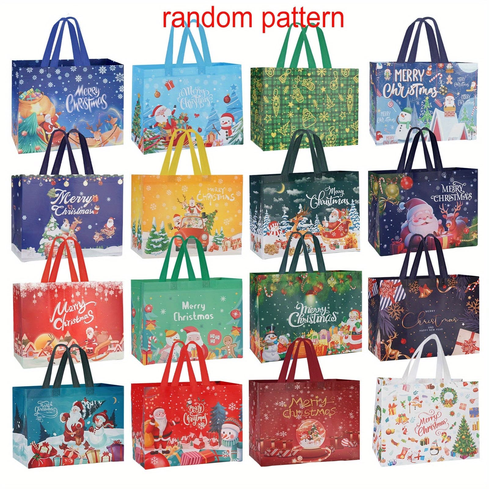TEMU Set Of 16 Christmas Gift Bags, Reusable For Shopping And Groceries, Made From Non-woven Material