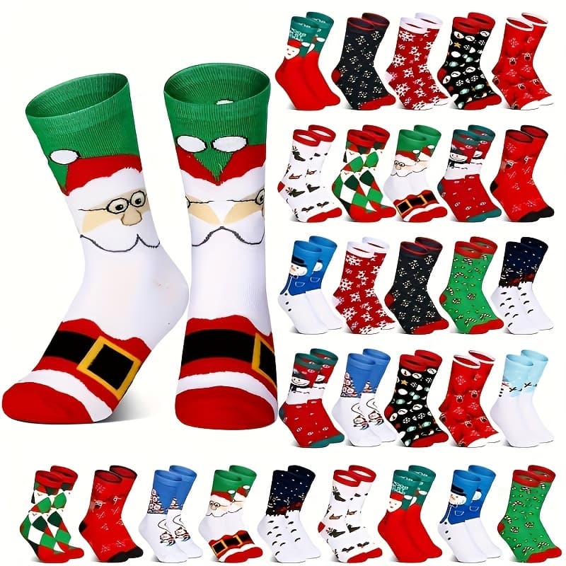 TEMU 30 Pairs Of Christmas And Winter Socks Wholesale Set, Warm And Cold Resistant Santa Claus, Reindeer, Snowflakes, Happy New Year, Unisex Christmas Gifts, Comfortable And Soft, Best For Christmas