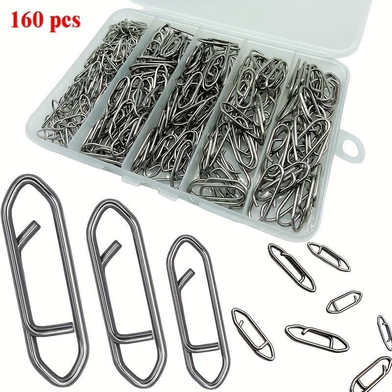 TEMU 160pcs/box, Return Type , Connector Hanging Ring, Stainless Steel Sea Fishing Gear, Return Type Pin False Bait