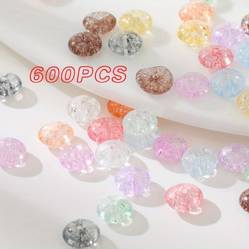 TEMU 600pcs Of Colorful Flying Saucer-shaped Beads For Floral Ice Crack Designs, Ideal For Handmade Jewelry Additions Supplies
