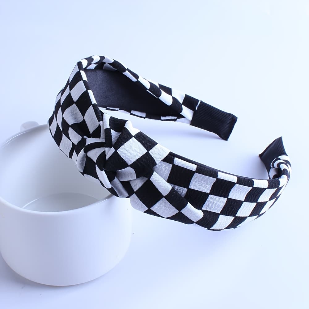 TEMU Elegant Checkered Print Headband - Fashionable Hair Accessory For Women, Plastic Material, Single Pack