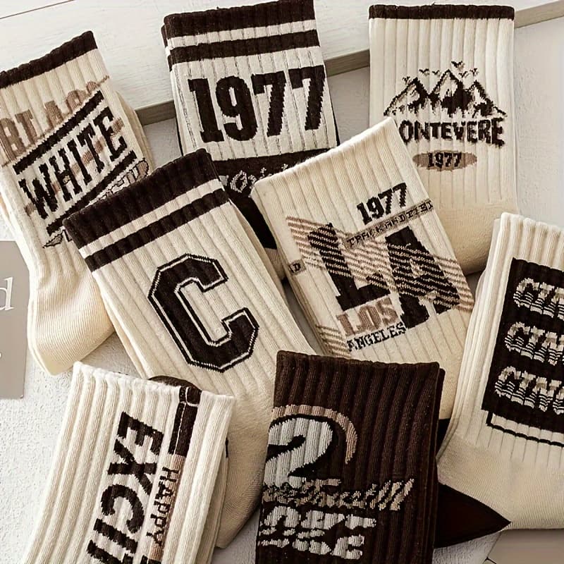 TEMU 4/8 Pairs Of Socks Men's Youth Socks Long Tube Autumn And Winter Ins Trendy Student Sports Basketball Socks Mid-calf Socks