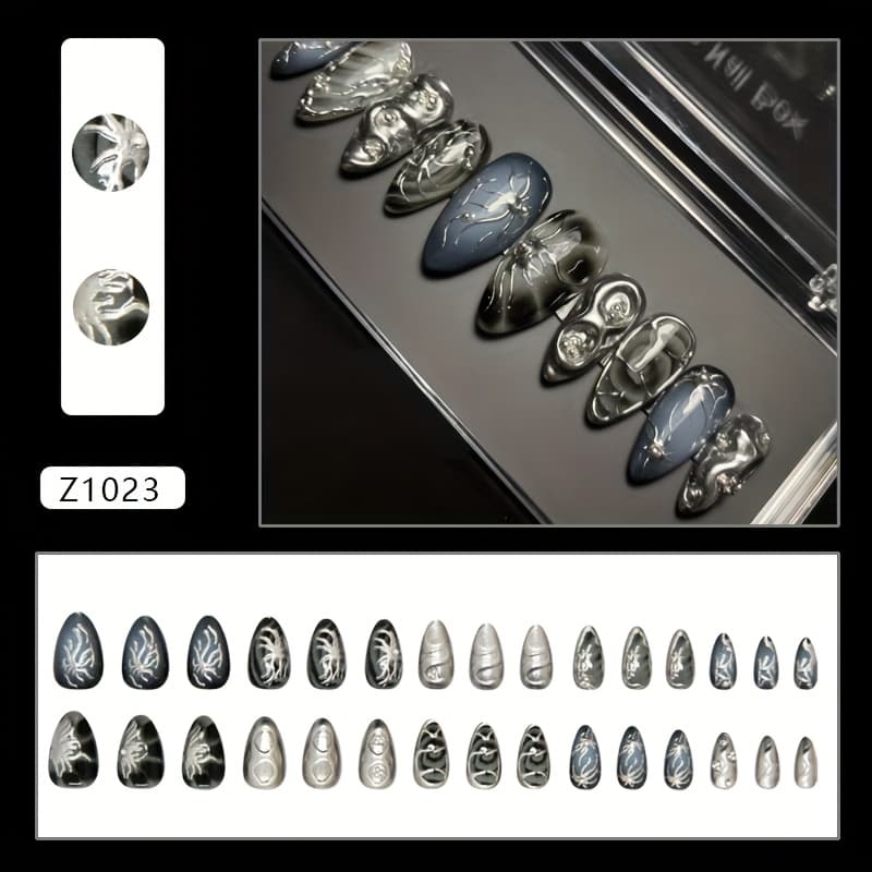 TEMU Dark Style Sweet Cool Spicy 3d Western Style Almond Nails Removable Wearable Nails