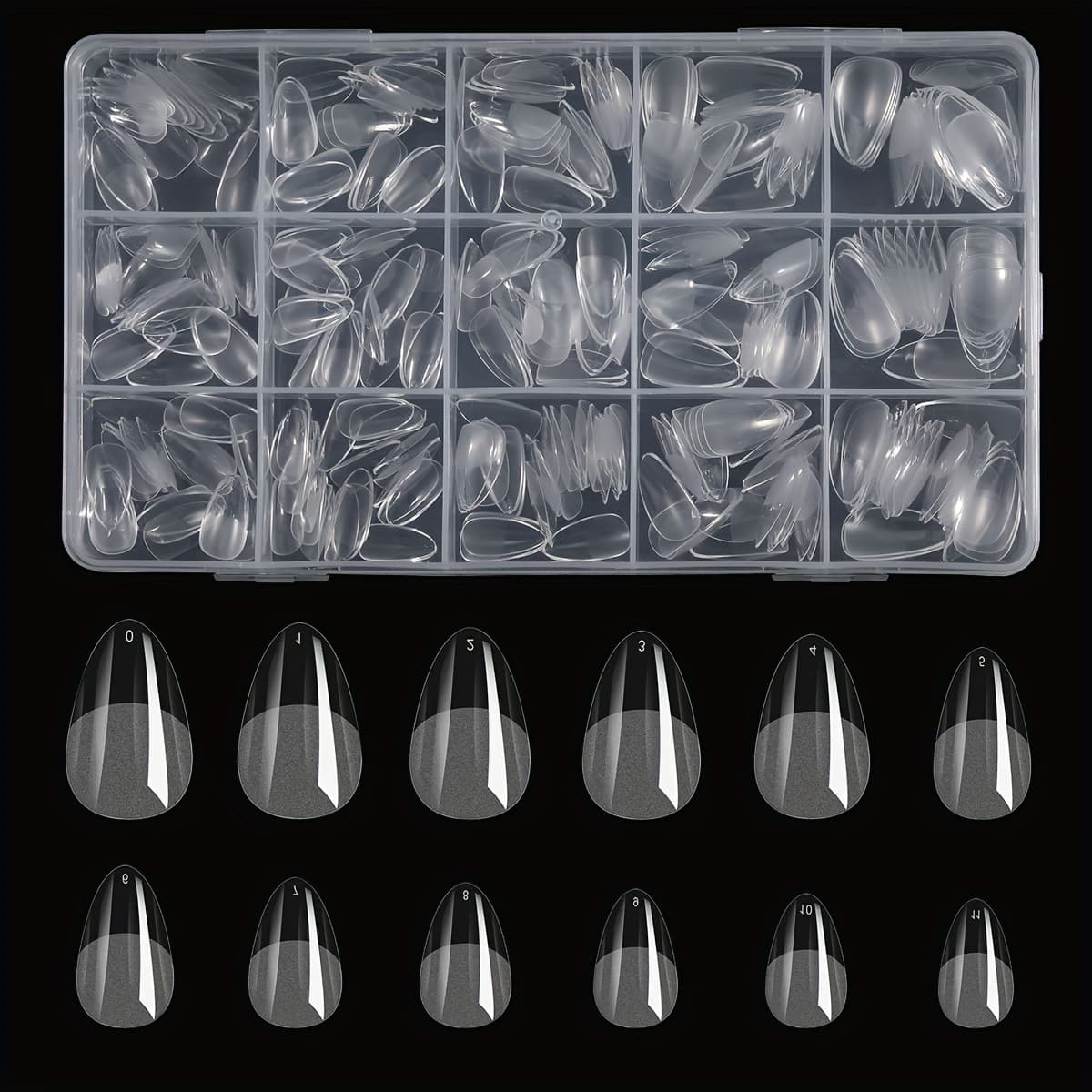 TEMU 330pcs Short Almond-shaped Clear Acrylic Nail Tips - Semi-, Perfect For Diy & Salon Extensions