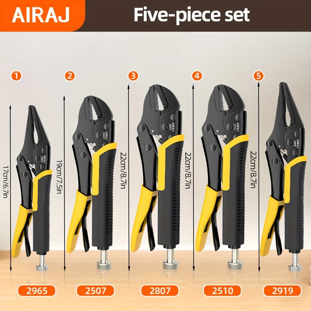 TEMU Airaj Locking Pliers Set, 5-pack Vice Grips Pliers Set, Curved Jaw Locking Pliers, Fast Release, Fit For Clamping, Twisting, Metal Bending