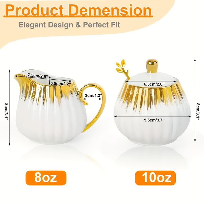 TEMU Stamping Ceramic Sugar And Set, With Lid And Spoon, Coffee Sugar And Mixed Cream Container, Coffee Mixing Set