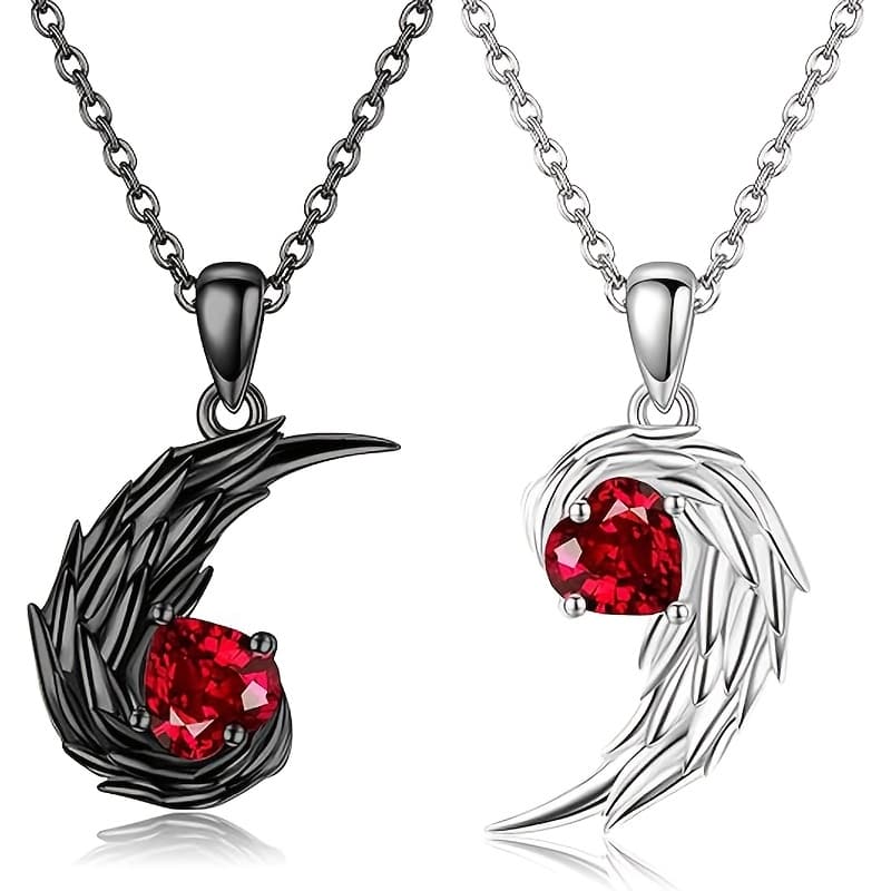 TEMU Couple Splicing 2 Tone Collarbone Chain With, Heart, Black And White Feather Wings, Heart-shaped Pendant, Valentine's Day Necklace Gift