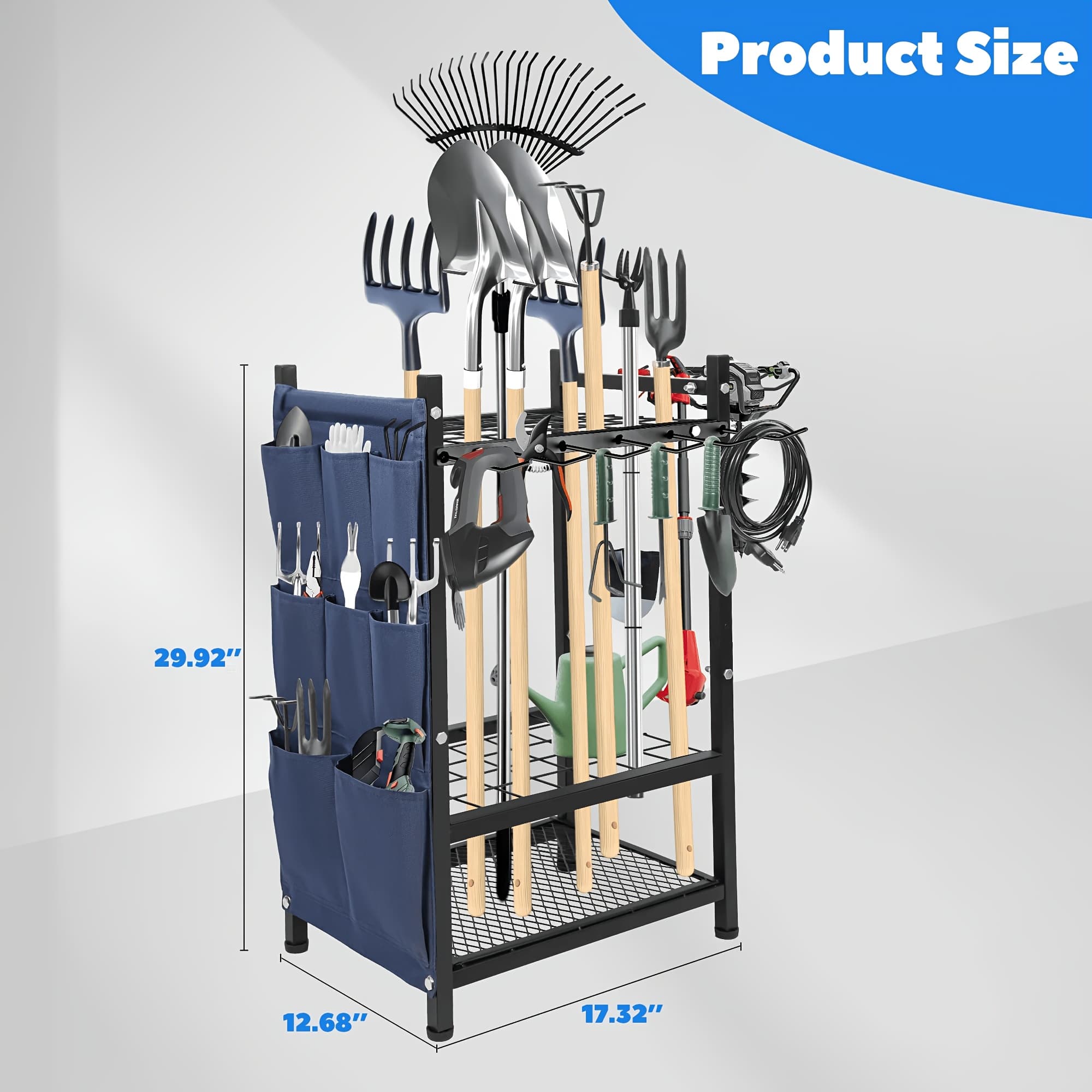 TEMU Heavy-duty Metal Garden Tool Organizer Rack With Storage Bags, 3-tier Outdoor Garage & Yard Storage Shelf, Sturdy Construction, Spacesaving Design, Durable Rack, Storage Racks