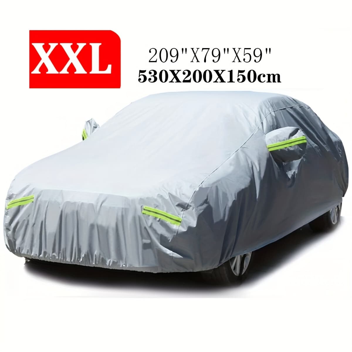 TEMU 190t High Quality Durable Anti-scratch 3-layer Full Car Cover, Car Universal, Car Cover Waterproof Indoor Outdoor Snow And Dust Protection Uv Protection With Reflective Strip, Xl Xxl Silvery