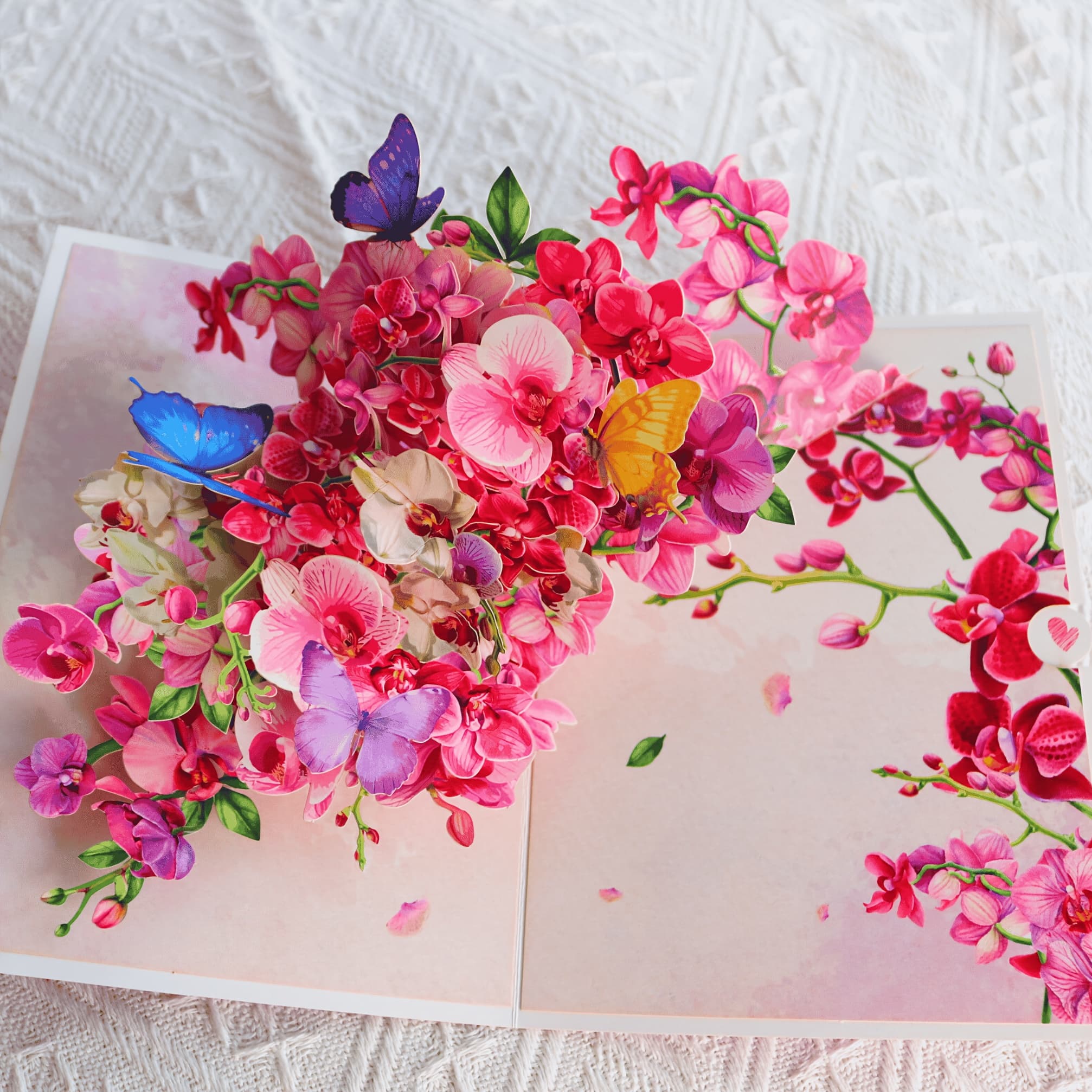 TEMU 1pc 3d Pop-up Orchid Greeting Card Featuring A Pink Floral Arrangement With Butterflies, Ideal For , Birthdays, Anniversaries, And Valentine's Day Gifts For Her, Complete With An Envelope