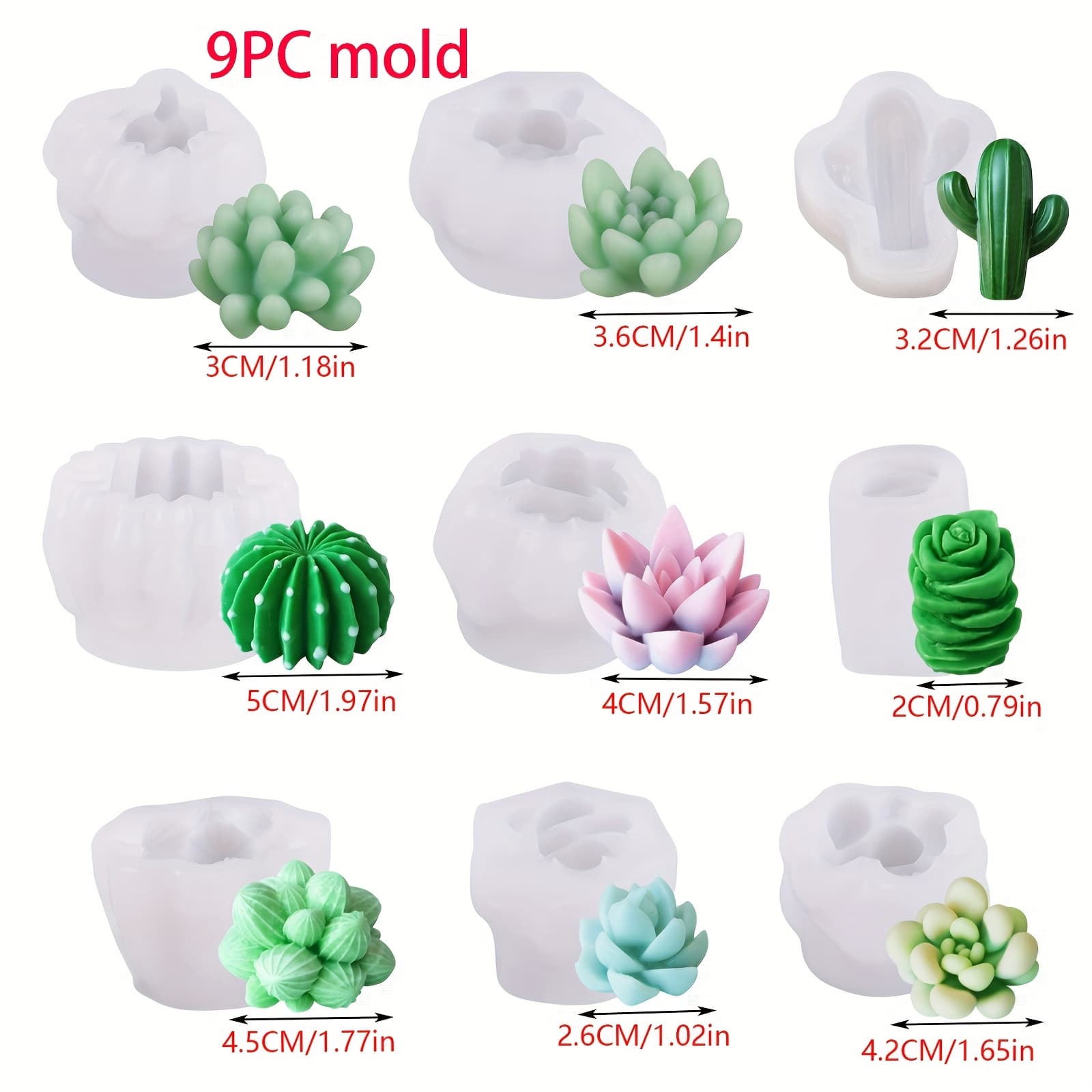TEMU 9pcs Set Of Succulent Plant Candle Molds 3d Succulent Cactus Silicone Molds, Handmade Aromatherapy Candles, Soap, Gypsum, Resin Casting Molds, Decoration Gifts